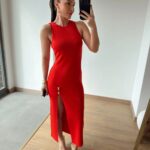 Red Midi Dress With Front Slit
