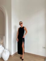 Black Midi Dress With Front Slit