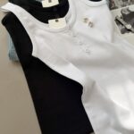 Ribbed Button Tank Top Black and White