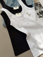Ribbed Button Tank Top Black and White
