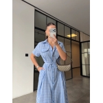 Blue Gingham Button-Up Midi Dress - Image 3