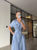 Blue Gingham Button-Up Midi Dress - Image 3