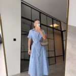 Blue Gingham Button-Up Midi Dress