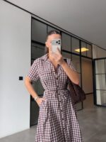 Brown Gingham Button-Up Midi Dress - Image 2