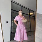 Pink Gingham Button-Up Midi Dress