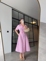 Pink Gingham Button-Up Midi Dress