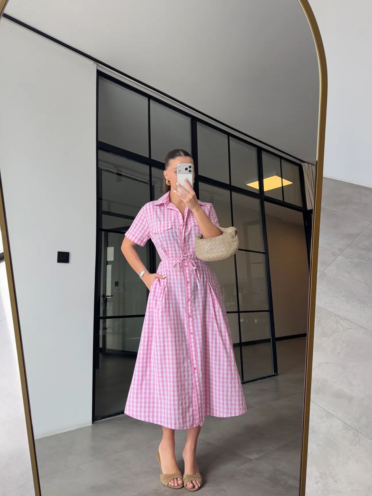 WhatsApp Image 2026-03-28 at 12.52.40 PM Pink Gingham Button-Up Midi Dress - Image 1