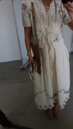 Cream Embroidered Two Piece Skirt Set - Image 4
