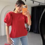 Red Puff Sleeve Blouse