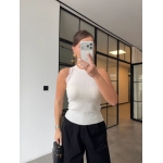 White Ribbed Knit Lace Trim Tank Top - Image 3