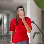 Red Ruched Side Short Sleeve Top