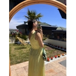Sleeveless Yellow Belted Midi Dress - Image 3
