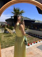 Sleeveless Yellow Belted Midi Dress - Image 3