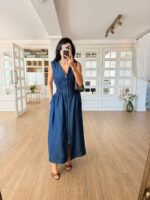 Sleeveless Denim Maxi Dress With Zipper