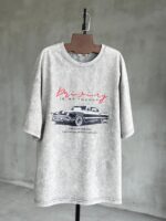 Gray Vintage Car Graphic T-Shirt
