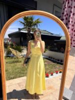 Sleeveless Yellow Belted Midi Dress