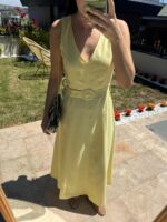 Sleeveless Yellow Belted Midi Dress - Image 2