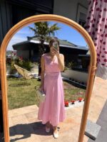 Sleeveless Pink Belted Midi Dress