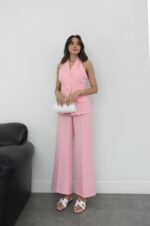 Women's Pink Sleeveless Pant Suit Set - Image 3