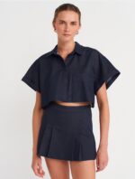 Navy Short Sleeve Crop Top with Skort Set - Image 2