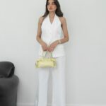 Women's White Sleeveless Pant Suit Set