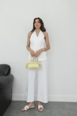Women's White Sleeveless Pant Suit Set