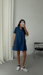 Short Sleeve Blue Denim Shirt Dress
