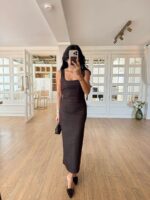 Sleeveless Black Square Neck Midi Dress - Image 4