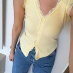 Yellow Lace Trim Sleeveless Top