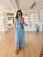 Sleeveless Light Blue Denim Maxi Dress