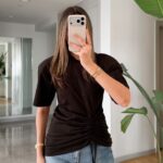 Brown Ruched Side Short Sleeve Top