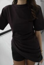 Brown Ruched Asymmetric T-Shirt - Image 2