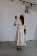 Cream Embroidered Two Piece Skirt Set - Image 2