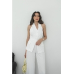 Women's White Sleeveless Pant Suit Set - Image 2