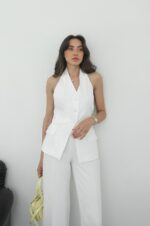 Women's White Sleeveless Pant Suit Set - Image 2