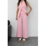 Women's Pink Sleeveless Pant Suit Set - Image 2