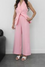 Women's Pink Sleeveless Pant Suit Set - Image 2