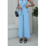 Women's Light Blue Sleeveless Pant Suit Set - Image 2