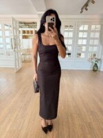 Sleeveless Black Square Neck Midi Dress