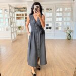 Sleeveless Black Zip Front Maxi Dress