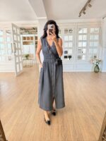 Sleeveless Black Zip Front Maxi Dress