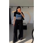 Denim Crop Top With Wide Leg Pants Set - Image 3