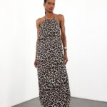 Leopard Print Halter Maxi Dress