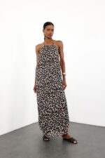Leopard Print Halter Maxi Dress