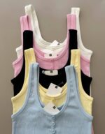 Ribbed Button Front Tank Tops Multicolor
