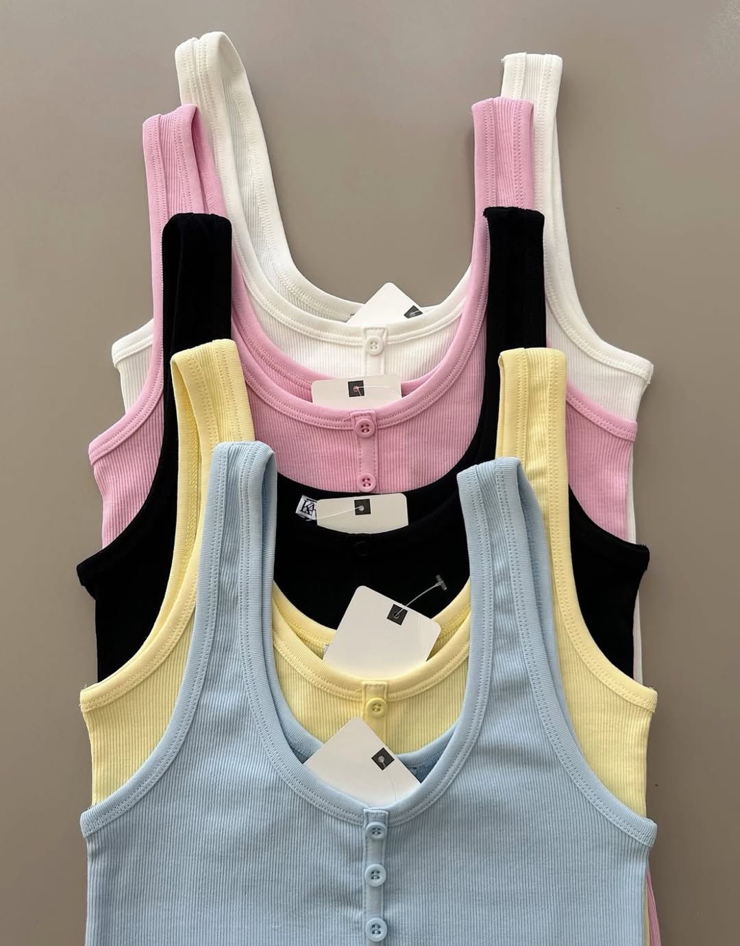 ee1b3037-5363-404b-8491-c54fd9e72f25 Ribbed Button Front Tank Tops Multicolor - Image 1