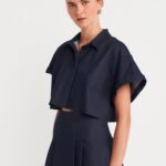 Navy Short Sleeve Crop Top with Skort Set