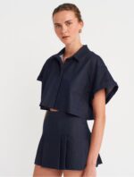 Navy Short Sleeve Crop Top with Skort Set