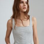 Women's White and Black Striped Tank Top