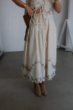 Cream Embroidered Two Piece Skirt Set - Image 3